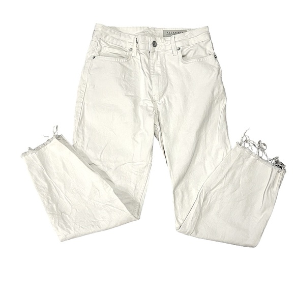 All Saints White Barely Cropped Bootcut Raw Hem Cotten Blend Jeans - Size 27 - Picture 2 of 8